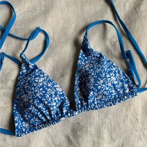 Blue Floral Triangle Bikini Top